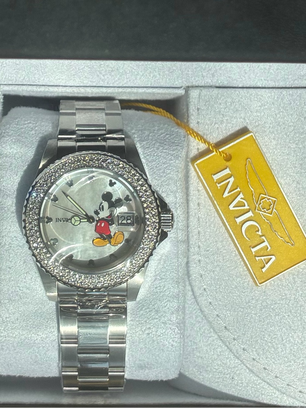 Invicta Silver Mickey Mouse Crystal-Accent Stainless Steel Watch
